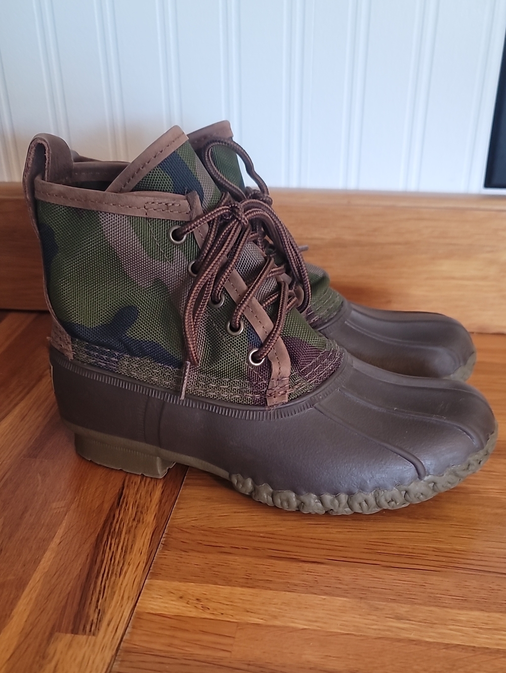 L.L. Bean Kids Camouflage Lace-Up Duck Boots - Brown/Green